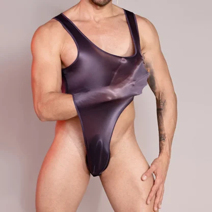 Shiny High Cut Sleeveless Bodysuit - Image 3