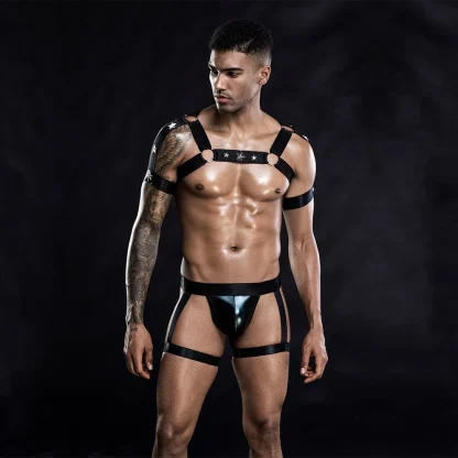Hot Glossy Black Strappy Lingerie - Image 3